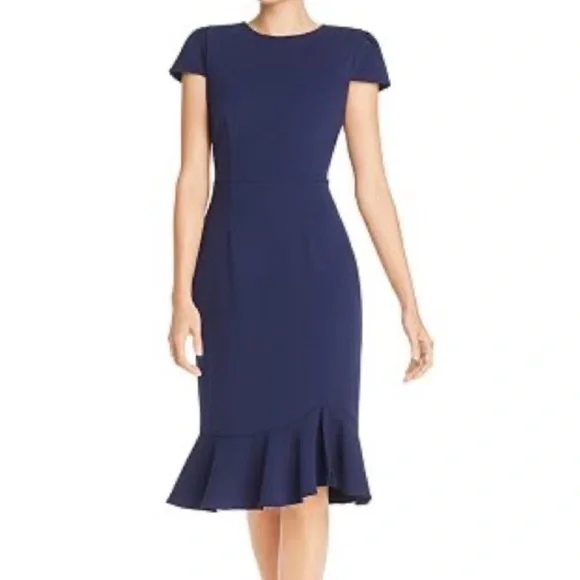 New Betsey Johnson Navy Stretch Ruffle Sheath Pencil Midi Dress Size 6 NWT - Picture 2 of 14
